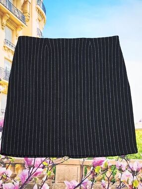 French Rags Black Pinstripe Lined Skirt Classic Tailored Style Size XL